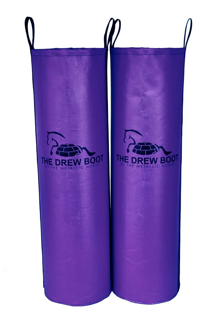 Horse ice boots for post-exercise horse care to minimize equine soreness.