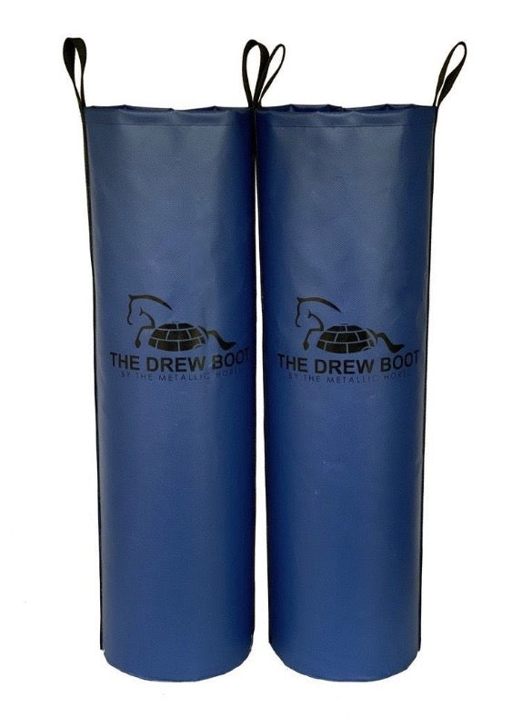 Horse ice boots by Drew Boot to minimize equine soreness after strenuous activity.