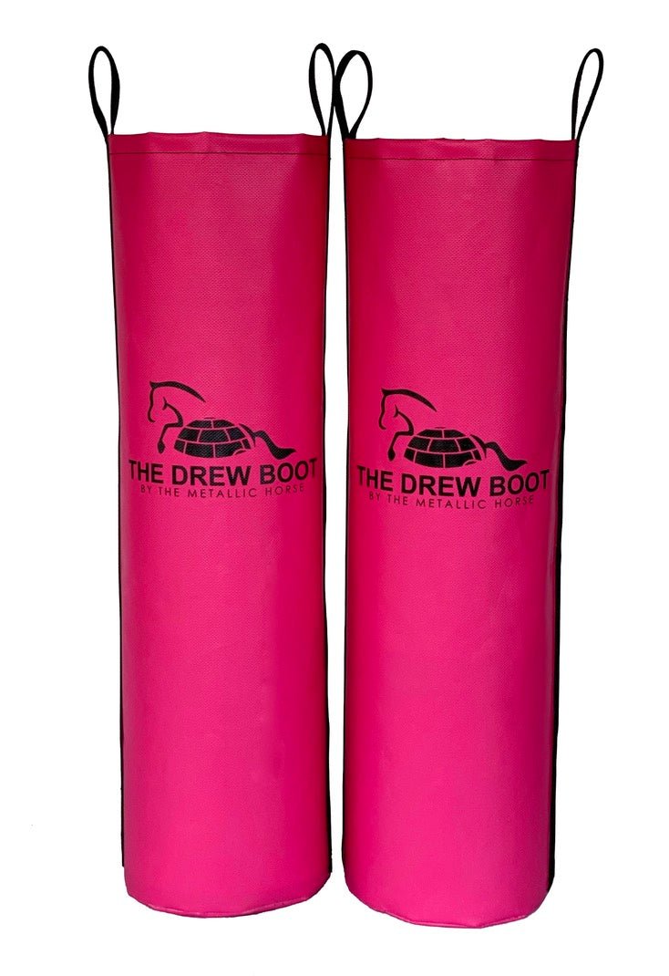 Horse ice boots and wraps to prevent horse leg injuries after show jumping and competition.