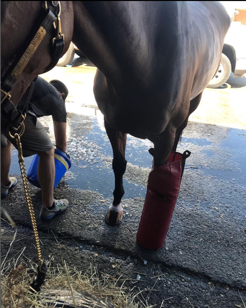 Cold therapy boots by Drew Boot for equestrian care after horse show jumping and eventing.