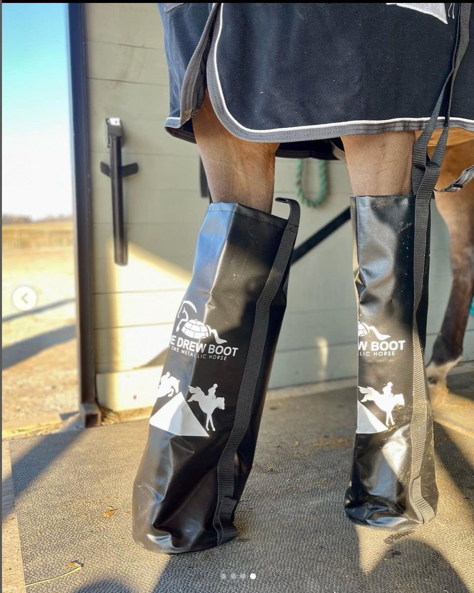 ice boots for horses, equine ice soaking boots, horse ice boots and wraps, drew boot, horse eventing, horse eventing, horse therapy